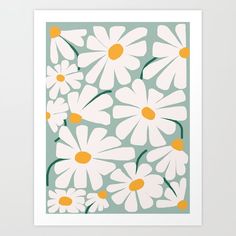 white daisies on green art print