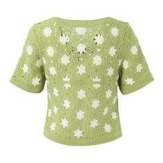 Women Clothing French Vacation Vintage Small Floral Short Sleeve Tup Cardigan Casual - Green,One Size Fitted Green Cardigan For Summer, Chic Green Summer Cardigan, Chic Cotton Crew Neck Cardigan, Chic Cotton Cardigan With Crew Neck, Chic Crew Neck Cotton Cardigan, Spring Crew Neck Knit Top For Day Out, Crew Neck Knit Top For Spring Day Out, Spring Knit Sweater With Short Sleeves, Spring Knit Top For Day Out With Crew Neck