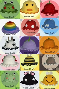 the crocheted hats are all different colors and sizes, but one is for each child