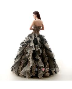 Shop affordable ball-gown sweetheart sweep train tulle  dress with cascading ruffles beading online. Free Shipping and Custom-made. Pro since 2009. Leopard Print Wedding, Black Quinceanera, Gown Neckline, Green Ball Gown, Red Ball Gown, Pink Ball Gown, Blue Ball Gowns, Ruffle Beading, Leopard Design