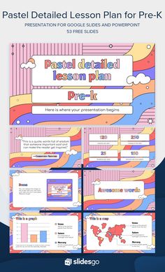 the pastel detailed lesson plan for pre - k is shown in three different colors