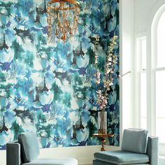 Carlisle & Co. available at Designer Wallcoverings Electric Blue Wallpaper, Blue Wallpaper, Carlisle, Art And Design, Digital Wall, Blue Wallpapers, Watercolor Floral, Interior Spaces, Interior Designer