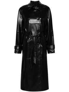 black leather classic collar double-breasted button fastening belted waist long sleeves belted cuffs two side welt pockets straight hem central rear vent Long Leather Coat, Leather Trench, Trench Coat Black, Leather Trench Coat, Trench Coats Women, Coat Black, Women's Coats, Outerwear Coats, Max Mara