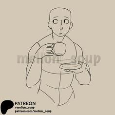 a drawing of a man holding a plate with a cup in his hand and the words patreon on it