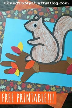 a handmade card with a squirrel on a tree branch and leaves in the background