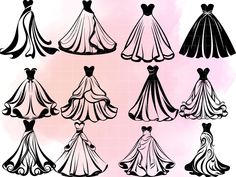 the silhouettes of dresses on a pink background