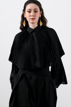 The blouse is impressive with a pleated cape and sleeves design symbolizing the wings that bring freedom in fashion. Special silk material is used for creating a soft look and bringing a relaxed feeling to the wearer. *Note:Processing time takes 5-8 working days (NOT including shipping time). Product Details - Product type: Blouse- Material: Silk- Folded collar- Long sleeves- Front button line- Pleated cape and sleeves- Wide form- Length: 82-84cm Size & Fit - Model wears size: M- Model measureme Velvet Dress Long, Organza Blouse, Mean Blvd, Yellow Beige, Pleated Top, Pleat Top, Blouse Material, Silk Material, Winter Style