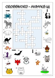 the crossword puzzle is filled with animals and other things to see in this picture