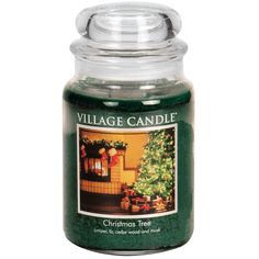 a candle that is sitting in front of a white background with the words village candle on it