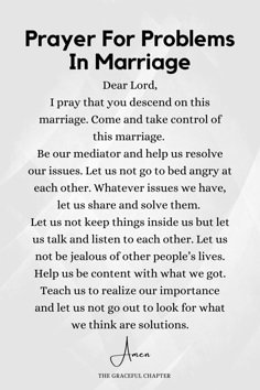 a poem written in black and white with the words prayer for problems in marriage on it