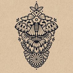 an intricately designed piece of paper with black ink on brown paper, depicting a stylized design