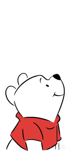 a drawing of a polar bear wearing a red scarf with his head tilted to the side