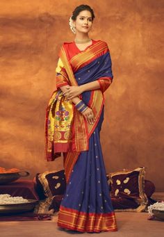 Silk paithani Saree in Navy blue colour 42006 Navy Blue Colour, Blouses Designs, Paithani Saree, Sarees Silk, Indian Party, Indian Saree Blouse, Indian Saree Blouses Designs, Saree Blouses, Bridal Sarees