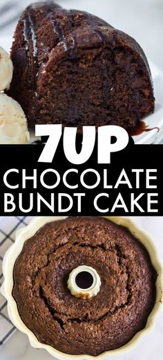 chocolate bundt cake on a cooling rack with text overlay that reads, 7up chocolate bundt cake