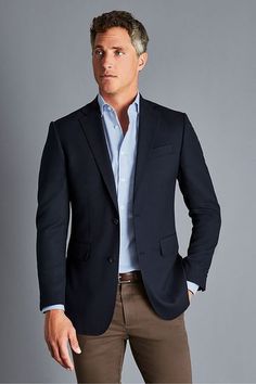 Buy Charles Tyrwhitt Blue Proper Blazer Classic Fit Jacket from the Next UK online shop Navy Blue Sports Coat Outfit Men, Blue Blazer Outfit Men Wedding, Blue Sport Coat Outfit, Blue Blazer Outfit Men, Sport Coat Outfit, Blue Blazer Outfit, Khakis Outfit, Blue Sport Coat, Blue Suit Jacket