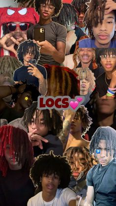 the collage shows many different people with dreadlocks on their faces and hair