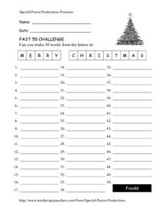 the christmas tree worksheet is shown in black and white, with words that spell out