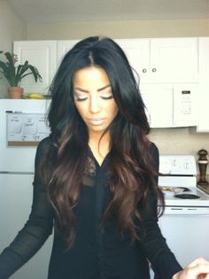 black to chocolate ombre hair More Chocolate Ombre Hair, Longbob Hair, Natural Dark Hair, Black Hair Ombre, Underlights Hair, Long Hair Waves, Stunning Hairstyles