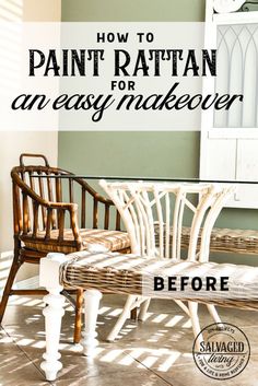 a chair with the words how to paint rattan for an easy makeover