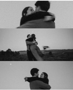 two people hugging each other in the middle of three different pictures, one is holding another person