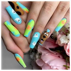 Cartoon Nail Designs, Anime Nails, Colorful Nails, Disney Nails, Halloween Nail, Girls Nails, Pretty Acrylic Nails