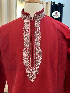 Product Description This full sleeve kurta features high-grade material with intricate embroidery details at the collar neck and placket. Short Kurta for both formal and informal use with jeans & trouser Ready to wear kurta for Man Kurta : Rose Red shade with golden embroidery on neck Pocket : Yes Fabric : Cotton Silk Actual color of the dress may slightly vary due to the screen resolution. Refer the size chart for measurements Design: SK- 1081 Festive Long Sleeve Floral Bandhgala, Silk Kurta For Formal Festivals, Formal Silk Kurta For Festivals, Red Straight Kurta Churidar For Formal Occasions, Formal Red Straight Kurta Churidar, Bollywood Style Embroidered Long Sleeve Sets, Formal Red Churidar With Straight Kurta, Floral Embroidered Long Sleeve Sets For Festivals, Wedding Red Bandhgala With Long Sleeves