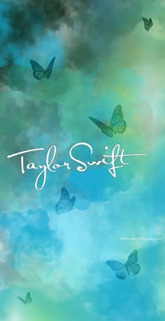 the cover to taylor swift's book, butterflies in the sky with clouds behind it