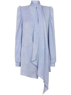 blue silk all-over snakeskin print draped detailing pussy-bow collar long sleeves V-neck extra-long sleeves side tie fastening asymmetric hem Bow Collar, Extra Long Sleeves, Snakeskin Print, Vestido Casual, Glam Fashion, Blue Silk, Lady Dior, Designer Outfits Woman, Asymmetric Hem