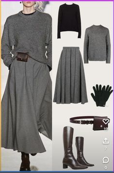 Midi Grey Skirt Outfit, Grey Midi Skirt Outfit Winter, Styling A Midi Skirt In Winter, Grey Outfit Combination, Gray Midi Skirt Outfit, Midi Skirt Boots Outfit, Long Gray Skirt Outfit, Grey Skirt Outfit Winter, Grey Midi Skirt Outfit