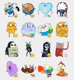 some stickers that are on the back of a cell phone, with different types of characters