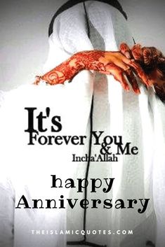 an image of someone holding their hands in the air with text that reads, it's forever you and me inside all happy anniversary