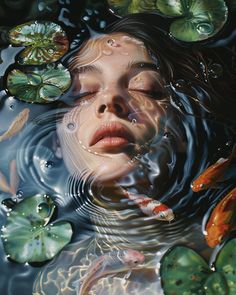 #WaterNymph #Hyper-realistic #Fish #LilyPads #AnnickBouvattier #PaintingStyle #4:5 #TheCandie Woman In Water, Mujeres Tattoo, Water Nymph, Inspirational Digital Art, Hyper Realistic Paintings, Water Energy, Water Photography, Water Art