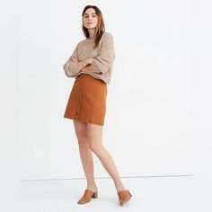 Button-Front A-Line Pocket Mini Skirt Leather A Line Skirt, Madewell Style, Madewell Skirt, Jeans With Heels, Pleated Long Skirt, A Line Mini Skirt, Cotton Pullover, Beautiful Rainbow, Casual Skirt