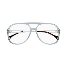 Introducing the latest addition to our designer eyewear collection at OSSA FRAMES - the Gucci GG1106O 003 Grey/Clear Aviator Eyeglasses! Elevate your style and make a statement with these sleek and sophisticated frames from the iconic fashion house, Gucci. Crafted from high-quality acetate, these eyeglasses offer both durability and luxury. The frame color of these glasses is a timeless grey hue, adding a touch of sophistication to any outfit. The clear demo lenses give these glasses a modern and edgy look, perfect for the fashion-forward man. With a lens socket width of 58, bridge size of 16, temple length of 145, and a classic aviator style, these Gucci eyeglasses are designed to flatter a man's face shape and style. The model number, GG1106O, and color code, 003, are proof of the authen Gucci Clear Glass Sunglasses, Modern Gucci Glass Sunglasses, Gucci Clear Square Frame Sunglasses, Clear Aviator Sunglasses With Mirrored Lenses, Classic Clear Glass Aviator Sunglasses, Clear Glass Aviator Sunglasses With Mirrored Lenses, Modern Gucci Aviator Sunglasses With Gradient Lenses, Classic Gucci Glass Sunglasses, Modern Rimless Clear Sunglasses