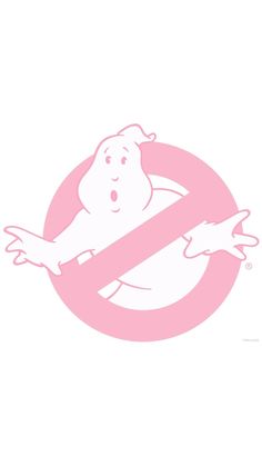 the ghostbus logo is pink and white with an outline of a baby in a circle