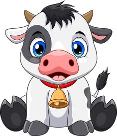 cartoon cow with bell sitting down on the ground