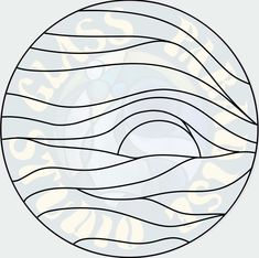 a circular design with wavy lines in the center, and words below it that say seas