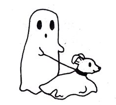 a drawing of a ghost holding a dog