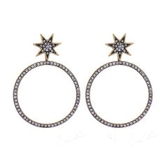 Material: Zinc Alloy, CrystalsSize: 6.2cm by 4.5cmWeight: 15.5g per pairDesign: Crystal Star or Round Circle Drop Hoop EarringsColor: Black, White, Yellow Gold Travel Inspired Jewelry, Vintage Drop Earrings, Punk Earrings, Retro Earring, Black White Yellow, Crystal Stars, Design Earrings, Star Studs, Accessories Jewelry Earrings