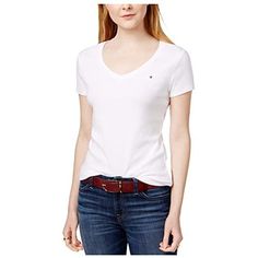 Tommy Hilfiger Women's V-Neck T-Shirt, Women Women's Clothing - Tops.. Tommy Hilfiger Tops, Womens Shirt, Plus Size Shorts, Matching Family Outfits, Tommy Hilfiger Women, Family Outfits, Sleeves (women), Luxury Brands, Outfit Casual