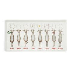 a white tray with different types of deer's heads and antlers on it