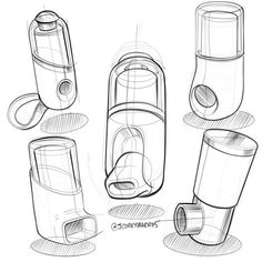 some sketches of different types of coffee cups and mugs, including one with the lid open