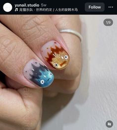 Howl’s Moving Castle Nails, Ghibli Studio Nails, Howls Moving Castle Nail Art, Calcifer Nails, Studio Ghibli Nail Art, Howls Moving Castle Nails, Castle Nails, Studio Ghibli Nails, Ghibli Nails