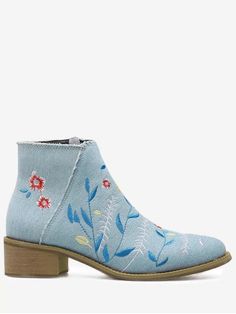 Gender: For Women Boot Type: Fashion Boots Season: Spring/Fall Boot Height: Ankle Toe Shape: Pointed Toe Heel Type: Chunky Heel Heel Height Range: Low(0.75-1.5") Heel Height: 4CM Pattern Type: Floral Closure Type: Zip Shoe Width: Medium(B/M) Decoration: Embroidery Upper Material: Denim Weight: 1.1200kg Package: 1 x Boots (pair) Casual Fall Boots With Floral Embroidery, Blue Ankle-high Boots For Spring, Denim Blue Boots For Spring, Blue Embroidered Boots For Spring, Blue Embroidered Spring Boots, Embroidery Denim, Trendy Embroidery, Blazers Shoes, Cheap Shoes Online