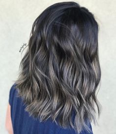 Ash Gray Balayage On Dark Hair, Ash Grey Balayage Brunettes, Grey Balayage Brunettes, Ash Grey Balayage, Green Balayage, Balayage On Black Hair, Ash Ombre, Grey Balayage, Gray Balayage