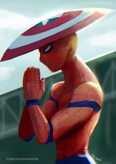 a spider man with a hat on his head