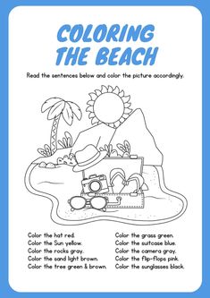 a coloring book with an image of a beach scene and the words,'coloring the beach