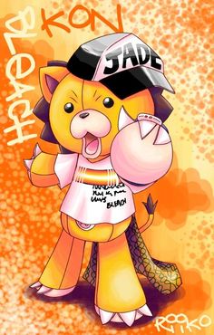 a cartoon cat with a hat on holding an object in its hand and the caption reads