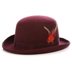 Men Derby Bowler Hat-Burgundy - Church Suits For Less Mens Derby Hats, Ribbon Feather, Designer Hats Men, Tall Hat, Brown Derby, Derby Outfits, Felt Crown, Mens Hats Fashion, Orange Hats