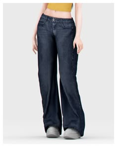 a woman in jeans is standing with her hands on her hips